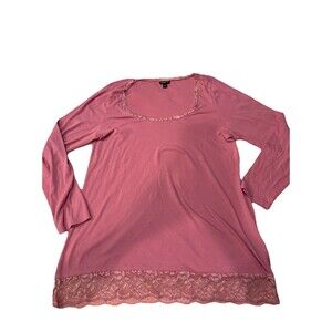 Torrid Lace Trim Tee Top Women’s 3X Cotton Modal Rib Scoop Neck Wild Rose Pink